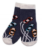 Dětské froté ponožky s ABS Auta 1 pár Šedo/modré 