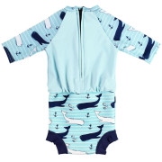 Plavky Happy Nappy kostýmek 3/4 rukáv Sunsuit Velryby