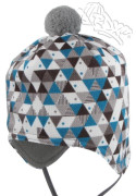 Zimní čepice na uši s bambulkou fleece trojúhelníky tyrkysové RDX