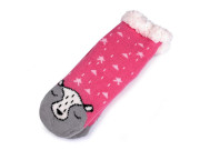 Dětské ponožky zimní s protiskluzem zvířátka růžová