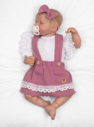 3dílná sada Lady, body, suknička s laclem, čelenka šeříková/bílá Baby Nellys