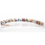 Navlékací dopravní prostředky - navlékací set - 13 dřevěných dílů a 8 předloh Cubika