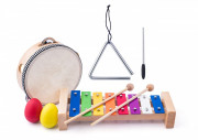 Muzikální set xylofon, tamburína/bubínek, triangl, 2 maracas vajíčka