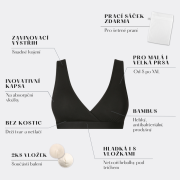 Kojicí podprsenka bambus Nuuma Black s vyjímatelnými vložkami + prací sáček Moniel