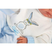 Obleček pro panenku miminko New Born velikosti 35-36 cm Llorens 3dílný modro-bilý