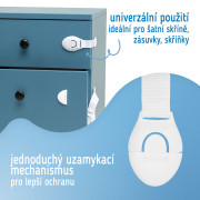 Bezpečnostní zámek (pásek) na skříňky a zásvuky, sada 10 ks textilní-bílá Sipo