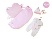 Obleček pro panenku miminko New Born velikosti 43-44 cm Llorens 4dílný růžový s podložkou