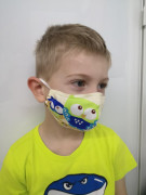 Látková respirační rouška - maska pro děti 3 - 6 let s kapsičkou sovičky modré