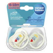 Dudlík svítící silikonový symetrický Love Mum & Dad 6 - 18 m, 2 ks Canpol babies