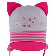 Dívčí vázací čepice s oušky a kšiltem Kočka RDX