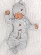 3-dílná soupravička body, polodupačky s provázkem a čepička Z&Z, Šedá
