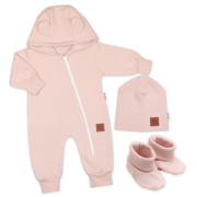 Rostoucí teplákový overal, čepice, botky, 3D, Nature - růžová Baby Nellys