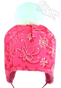 Zimní čepice na uši s bambulí na zavazování zimní vzory neon. růžová RDX