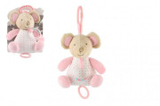 Myš chrastítko plyš závěs na postýlku/kočárek hrací strojek růžová 