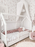 Dětské povlečení do postýlky 100 x 135 cm bavlněný satén Růžové květy Infantilo 