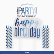 Set svíček - modré dortové Happy birthday! 13 ks