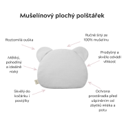 Mušelínový plochý polštář Teddy Bear Sleepee Love béžový se srdíčky