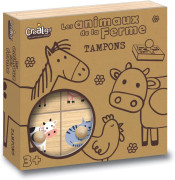 Dřevěná razítka s držákem Farma 9 ks