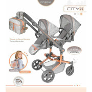 Skládací kočárek pro dvojčata panenky s batůžkem City X - 91 cm DeCuevas