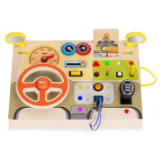 Dřevěná Montessori manipulační tabule pro děti LED senzorická s volantem auta