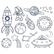 Dětská razítka s příběhem Aladine Stampo MINOS, 12 ks - Vesmír