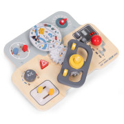 Montessori manipulační deska pro děti – dřevěný panel s volantem a přepínači