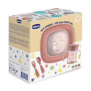 Set jídelní - miska, talíř, láhev a příbor 12 m+ Chicco