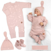 Rostoucí žebrovaný overálek, čepička a botičky Nature - růžová Baby Nellys