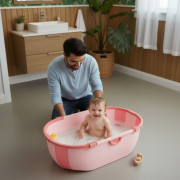 Dětská skládací cestovní vanička s odtokem růžová