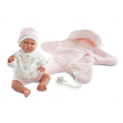 Obleček pro panenku miminko New Born velikosti 40-42 cm Llorens 3dílný růžový s overalem