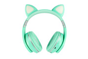 Bluetooth bezdrátová dětská sluchátka s ouškama zelená