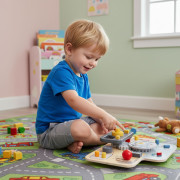 Montessori manipulační deska pro děti – dřevěný panel s volantem a přepínači