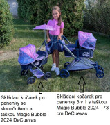 Skládací kočárek pro panenky 3 v 1 s taškou Magic Bubble 2024 - 73 cm DeCuevas