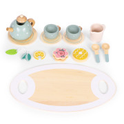 Dřevěná dětská čajová sada s konvicí a šálky, 14 dílů