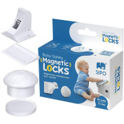 Magnetické zámky bílé na skříně a zásuvky sada 4 ks + 1x magnetický klíč Sipo