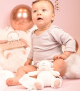 Dárková sada Plyšový lední medvídek s kroužkem 30 cm růžový Doudou