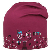 Funkční čepice dlouhá oboustranná Kitty/Srdce fialová RDX