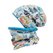 Zimní čepice spadená Dinouši tyrkysová Esito