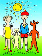 Dřevěné kostky kubus Pejsek a kočička 12 ks