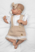 3dílná sada Lady, body, suknička s laclem, čelenka béžová/bílá Baby Nellys