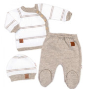 Pletená sada pro miminko s jemným proužkem 3dílná lux béžová - bílá Baby Nellys