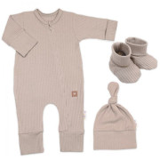 Rostoucí žebrovaný overálek, čepička a botičky Nature - toffi Baby Nellys