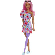 Barbie Modelka - květinové šaty na jedno rameno 