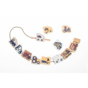 Navlékací dopravní prostředky - navlékací set - 13 dřevěných dílů a 8 předloh Cubika