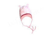 Kojenecká dvouvrstvá zavazovací čepička s oušky Zajíci Baby Service Růžová