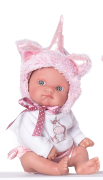 Jednorožec růžový Antonio Juan - realistická panenka miminko - 21 cm