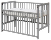 Dětská postýlka - Scarlett DOMINIK (borovice), stahovací bočnice - 120 x 60 cm - šedá