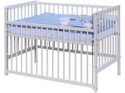 Dětská postýlka Uly bílá s kompletní modrou výbavou 120 x 60 cm Scarlett