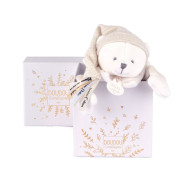 Dárková sada Plyšový muchláček medvídek s čepičkou béžový 25 cm Doudou 