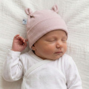 Kojenecká nasazovací bavlněná čepice s oušky Růžová Babyservice
